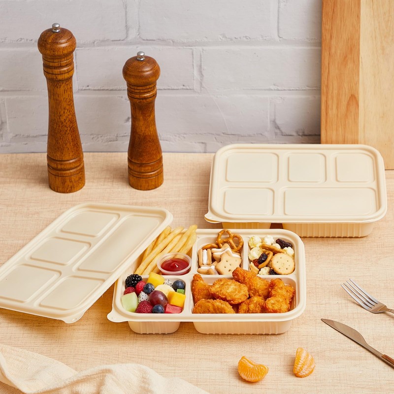 Havawish 30 Pack(60 Pcs) 5 Compartments Compostable Plates with Lids