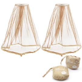 Benvo Mosquito Head Net Mesh One Piece Face Neck Fly Netting Cover from Bugs Gnats Noseeums Hat-Compatible Insect Shield for Fishing, Camping, Gardening (2pcs, Khaki, Upgraded Big Net)