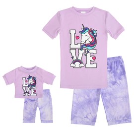 HDE Girls Unicorn Pajamas with Matching Doll Outfit Cotton Pajama Set for Girls Unicorn Love - 12