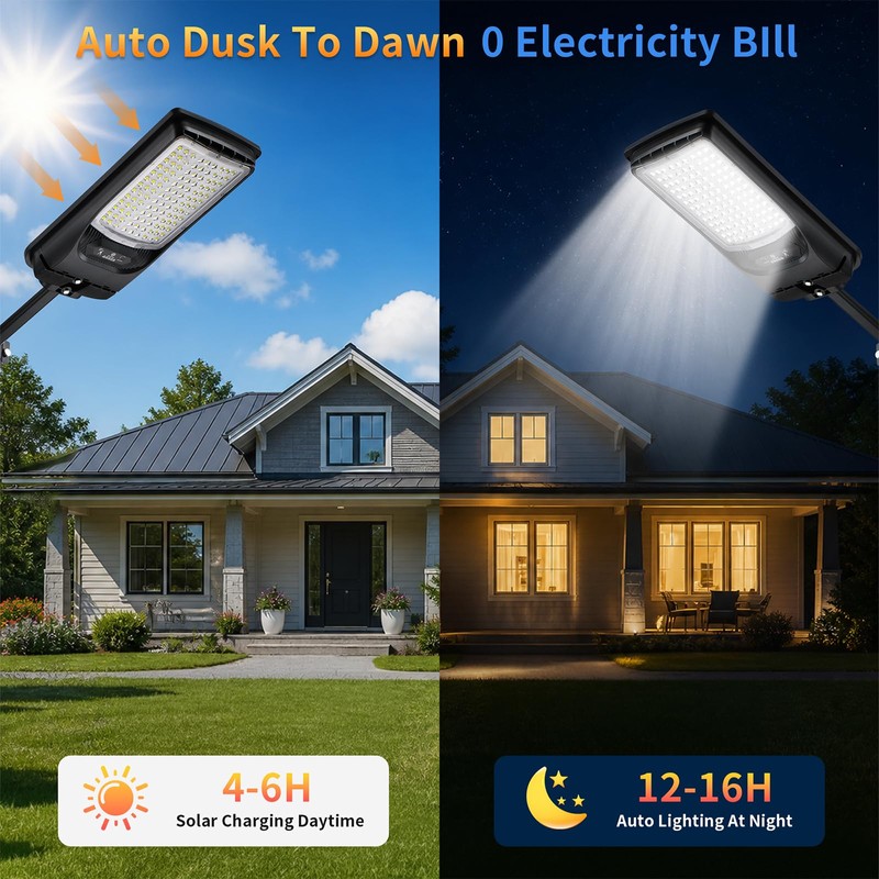 2 Pack Solar Street Lights Outdoor, 30000LM 6500K Motion Sensor