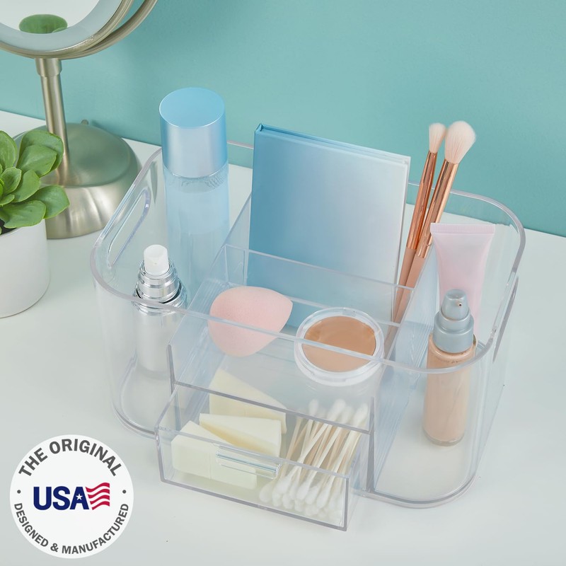 STORi Bliss Clear Makeup Organizer for Countertop, Divided Bathroom Organizer