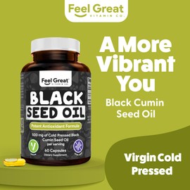 The Feel Great Vitamin Company Feel Great Vitamins Black Seed Oil Softgels ?C Cold-Pressed Nigella Sativa with Vitamin E ?C 500mg ?C 60 Vegan Capsules ?C Non-GMO, Made in USA