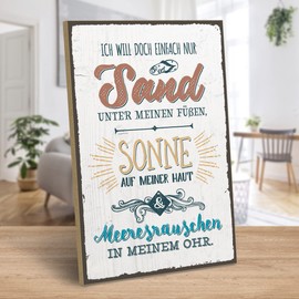 ARTFAVES® Wooden Sign with Saying – Sand, Sun, Sea Routes Shabby Chic Vintage Sign Decorative Gift for Friendship, Happiness, Size: 19 x 28 cm