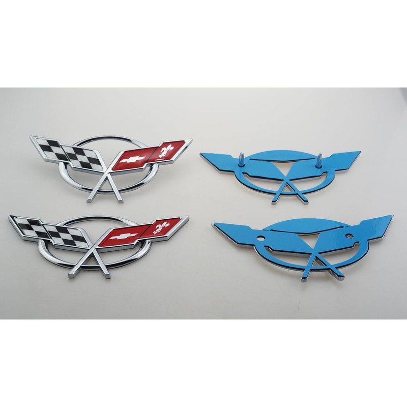 Front Nose & Rear Deck Lid Crossed Flags Emblems Car