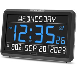 DreamSky Digital Clock with Date and Day of Week - Large Calendar Clock for Seniors Elderly, Loud Alarm Clock for Bedroom Desk, Backlight Dimmer, Adjustable Volume, USB Port, Auto DST, Battery Backup