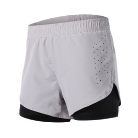 Women 2-in-1 Running Shorts Quick Drying Breathable Active Training Exercise Jogging Cycle Shorts with Longer Liner