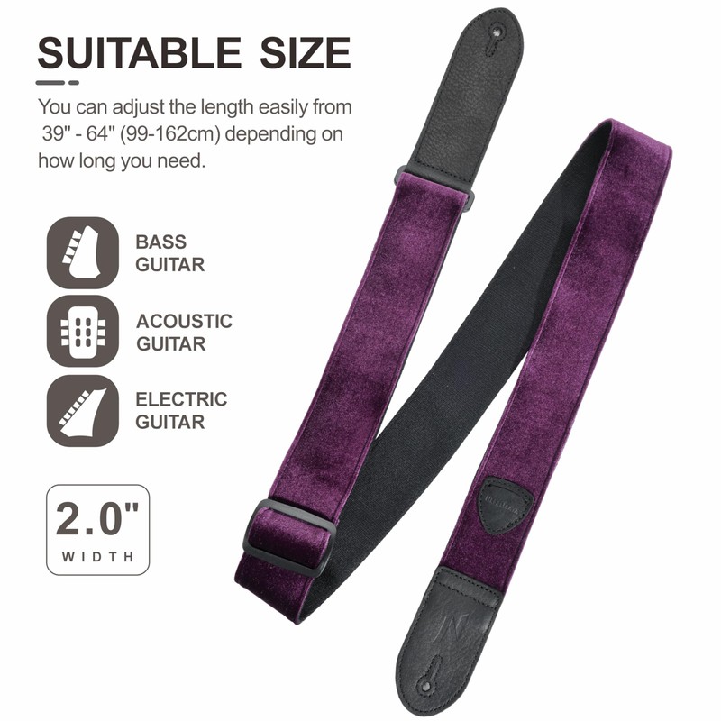 Nefelibata Guitar Strap, Double Full Grain Leather, Vintage Velvet Strap/FREE