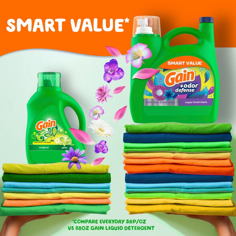 Gain + Odor Defense Liquid Laundry Detergent, Super Fresh Blast