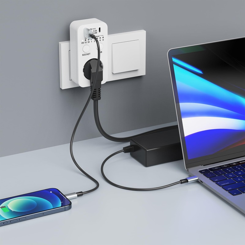 conecto Socket Timer, Switch Socket Countdown, 230 V Switch, USB