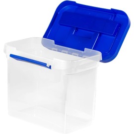 Heavy-Duty Portable File Box, Letter Files, 14.25"L x 10.6"W x 11"H, Clear/Blue