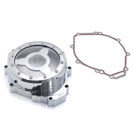 HTTMT- Chrome CNC See Through Left Engine Stator Cover Crankcase "R1" Compatible with YAMAH YZF R1 1998-2003 [P/N:MT313-052A-CD]