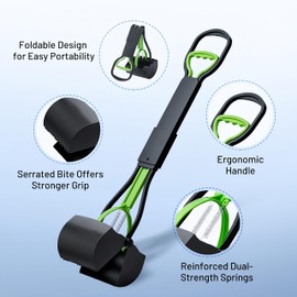 Ceasyde Pet Pooper Scooper for Small to Large Dogs, 28 Inch Long Handle Foldable Dog Poop Scoop Suitable for Yard of Different Surfaces Dog Poop Waste Pick Up Rake