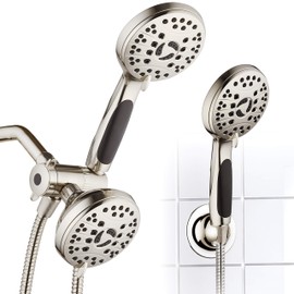 AquaSpa High Pressure 48-mode Luxury 3-way Combo – Dual Rain & Handheld Shower Head – 6 Foot Stainless Steel Hose – Anti Slip Grip – All Brushed Nickel Finish – Top US Brand – Extra Wall Bracket