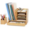 Cozivolife Bamboo Desk Organizer with File Holders, Wooden Table Files
