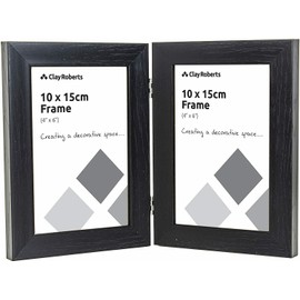 Clay Roberts Double Photo Picture Frame 4x6", Black, Holds 2 Standard Photographs, Freestanding, Twin Hinged 4x6" 10 x 15 cm Picture Frames