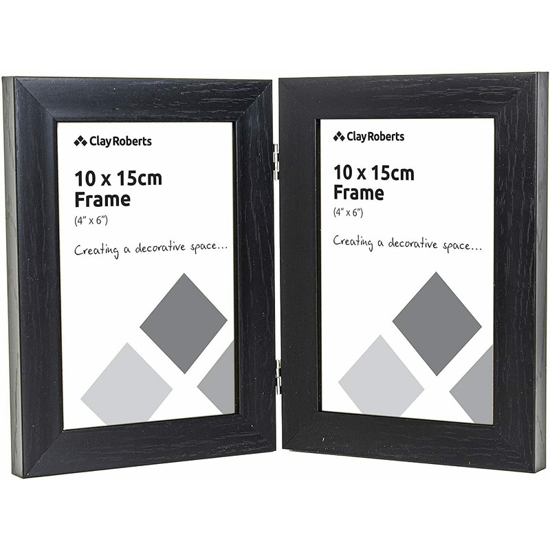 Clay Roberts Double Photo Picture Frame 4x6", Black, Holds 2