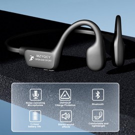 MZYQCY Bone Conduction Headphones,Open Ear Wireless Bluetooth 5.4 Headphones with Mic，IPX6 Waterproof Sport Bluetooth Headset，15H Playback， for Running，Cycling，Walking,Outdoor (Black)
