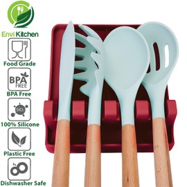 ENVIKITCHEN Silicone Spoon Rest - Large Cooking Utensil Holder with Drip Pad Walls - Multiple Spoon Rest with Wider Slots for Bigger Utensils, BPA-Free Spatula Rest for Stove, Kitchen, Countertop