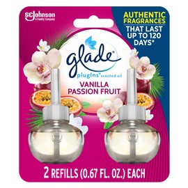 Glade PlugIns Refills Air Freshener, Scented and Essential Oils for Home and Bathroom, Vanilla Passion Fruit, 1.34 Oz, 2 Count