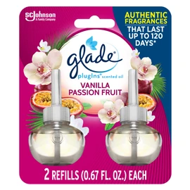 Glade PlugIns Refills Air Freshener, Scented and Essential Oils for Home and Bathroom, Vanilla Passion Fruit, 1.34 Oz, 2 Count