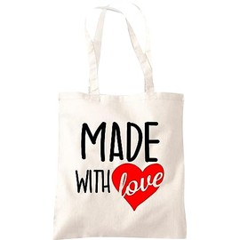 Kleckerliese Children's Fabric Bag School Nursery Bag with Motif Made with Love, natural