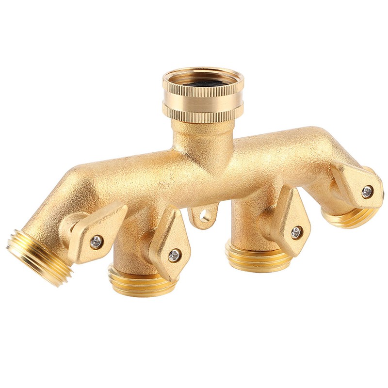 Brass Garden 4-Way Hose Splitter Hose Adapter Ball Valve Water