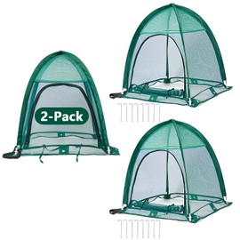 2 Packs Plant Guard Cover Garden Netting, Pop-up Crop Cage Chicken Cloche Shade Cloth Tent with Metal Spikes Protect Plants Against Birds, Small Animals and Direct Sunlight 36" x 36" x 39"