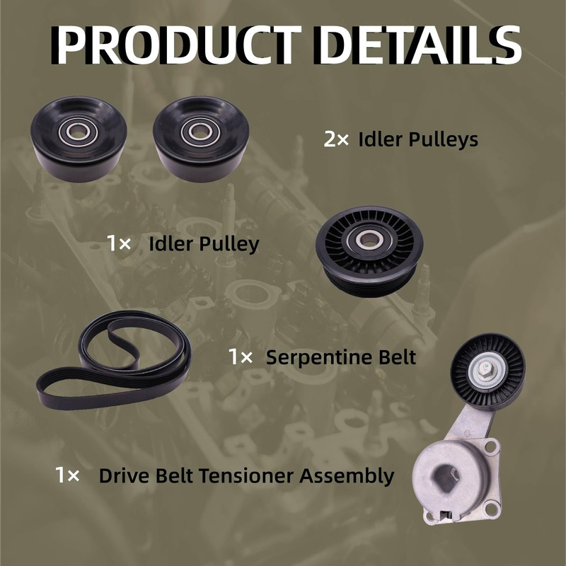 5-Pc Serpentine Belt Kit for Ford 4.6L 5.4L, Replaces 90K-38274A