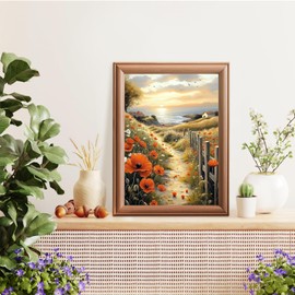 Lxmsja Sea Diamond Painting Kits for Adults, DIY 5D Poppies Diamond Art Kits for Beginners, Full Drill Peinture Diamant Arts and Crafts for Adults, Home Wall Decor 12x16 inch