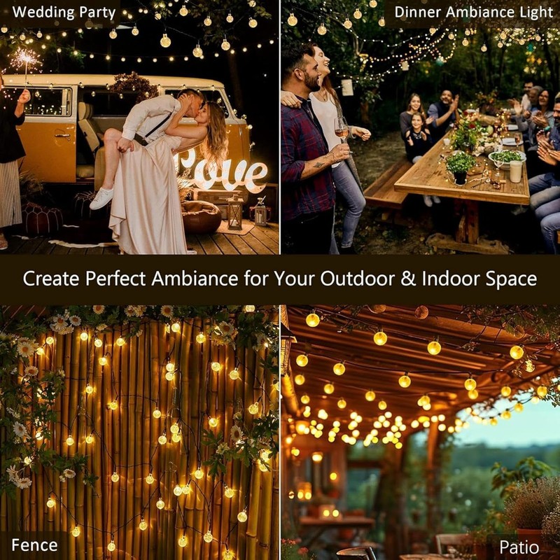 Suyoo Solar-Lichterkette für Außen, 12M 100 LED Kristall Globe Lichter,