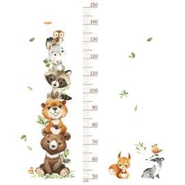 1 Set of Children's Wall Stickers with Small Animal Height, Cute Wall Stickers with Height Chart for Children, Suitable for Children and Toddlers to Measure Height