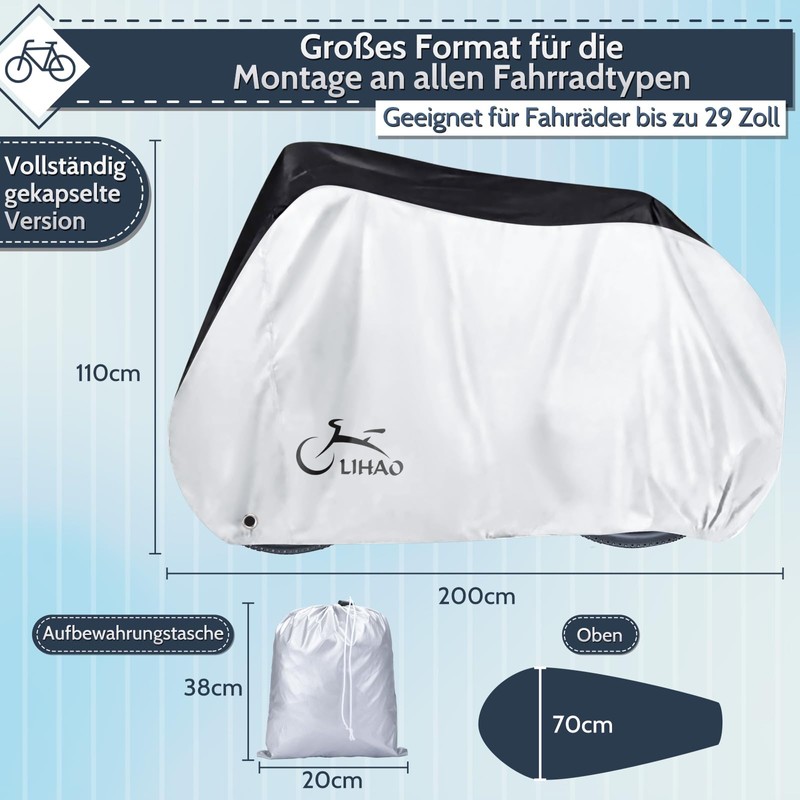 LIHAO Bicycle Cover Waterproof 210D Silver Bicycle Garage Bicycle Protective