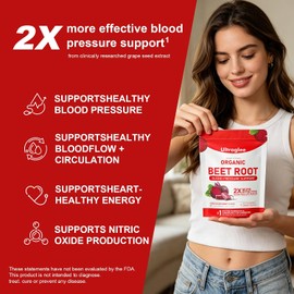 Masticables de remolacha, corazón de remolacha, suplemento energético de remolacha suave con óxido nítrico, extracto de semilla de uva y polvo de raíz de remolacha, 60 (granada y bayas)