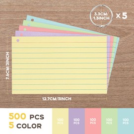 500PCS 3x5 Colored Index Cards with Ring Ruled-Goefun Lined Note Cards 3 x 5 Color Flash Cards with Ring for Studying, Note Taking, To Do List