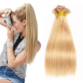 Fridnae 613 Bundles P27613 Straight Human Hair Bundles Brazilian Highlight Straight Bundles Hair Weave 3 Bundles 18 20 22 Inch Two Tone Honey Blonde Straight Bundles Human Hair Honey Blonde Bundles