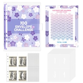 100 Envelope Saving Challenge, A5 Budget Planner, Ring Binder A5 with Challenge Tracker + Pre-Numbered Pockets, Envelopes Challenge Binder, Saving Challenge Binder, for Budget Binder School, Home,