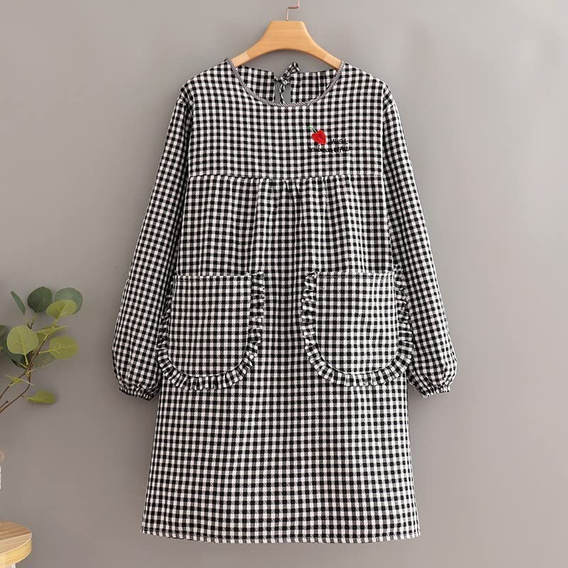 Y&Y&Y Cotton Blend, Long Cooking Gingham Checkered Pattern, Cute, Ruffled,