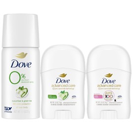 Dove Travel Deodorant for Women Variety 3-Pack – Advanced Care Invisible, Cool Essentials Mini, Cucumber & Green Tea Spray