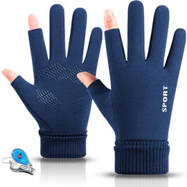 KXF Winter Warm Fingerless Gloves For Men Women Windproof Thermal Gloves with Thick Velvet Liner Lengthen Knit Cuff Fingerless Touchscreen Gloves Handwarmers Mittens For Cycling Running