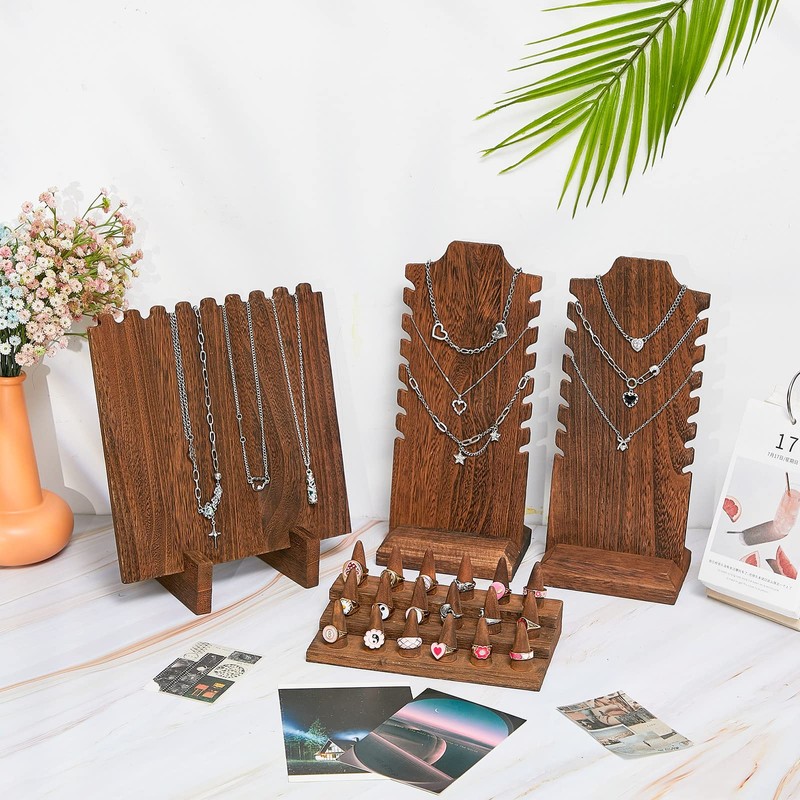 Jerify 4 Pieces Wood Necklace Display Holder Wood Plank Necklace