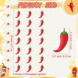 Frienda 8 Pcs Fiesta Cinco De Mayo Decorations Chili Pepper Garland Fiesta Banner Chili Cook off Hanging Swirls Contest Tasting Competition Decor Mexican Kitchen Cook off Party Supplies(Red)