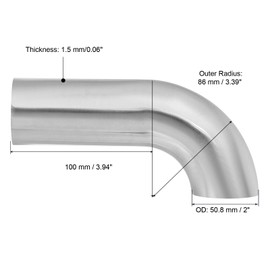 PATIKIL 90 Degree Mandrel Bend Elbow, 2inch OD Sanitary Exhaust Elbow Exhaust Pipe Connector 304 Stainless Steel 4inch L Extended Pipe for Welding Modified Stair Handrail HVAC, 1 Pcs