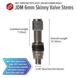Circuit Performance VS6MM JDM 6mm 0.236" Skinny Chrome Aluminum Bolt-in Valve Stems 4