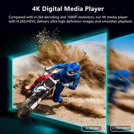 4K HD Digital Media Player, TV MP4 Video Player for USB Drive/Micro SD Card, Digital Signage, Auto Playback, H.265/HEVC, Optical/HDMI/AV Output, Grey