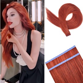 Copper Tape in Hair Extensions Human Hair Invisible Long Mini Copper Hair Extensions Real Human Hair Tape Ins 22 Inch
