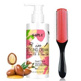 3-In-1 Styling Cream for Flyaways - Styling Hair Cream for Frizz Hair - Hair Styling Cream for Slick Back Hair - Add Shine Smoothes Anti-Frizz Cream to Define All Hair Types & Hair Textures with Brush