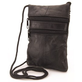 Genuine Soft Leather Neck Passport Holder/Pouch and Purse (Black)