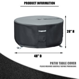 Round Patio Table Cover with Umbrella Hole - 48" Dia x 28" H (Cover Size，NOT Table Size) Heavy Duty Waterproof 600D Oxford Fabric Outdoor Lawn Patio Furniture Covers