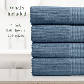 Springtree Home 100% Cotton Bath Towel Set of 4 | Super Soft & Absorbent with Quick-Dry Fibers | 4 Bath Towels | Textured and Durable Cotton | Krista Collection - Oceanview