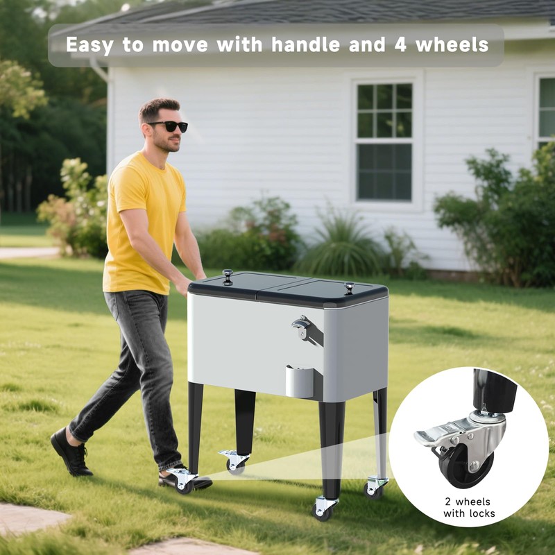 SHAREWIN 60 Quart Rolling Ice Chest, Portable Patio Party Drink